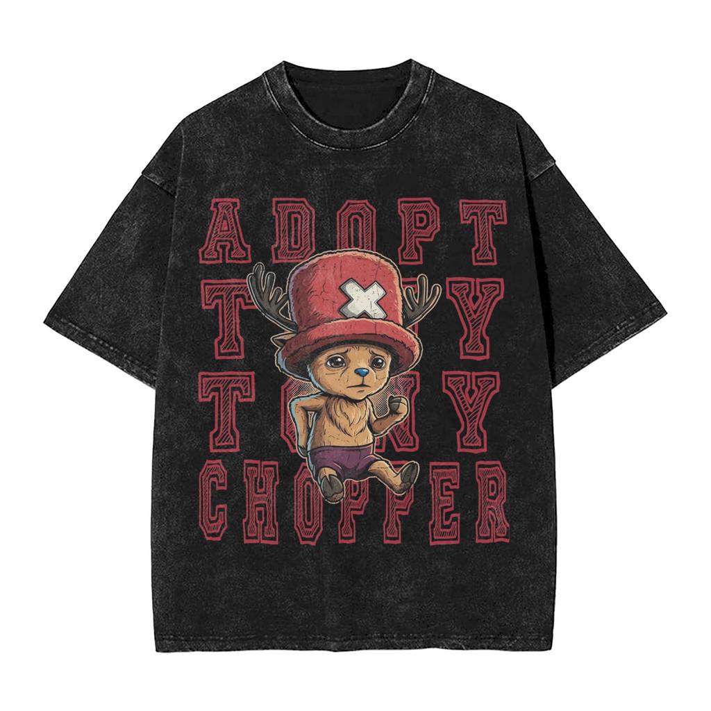 Adopt Tony Tony chopper Cute Straw Hat Reindeer Ones Pieces Washed T Shirt Streetwear Hip Hop Vintage T-Shirts Tees Men Women