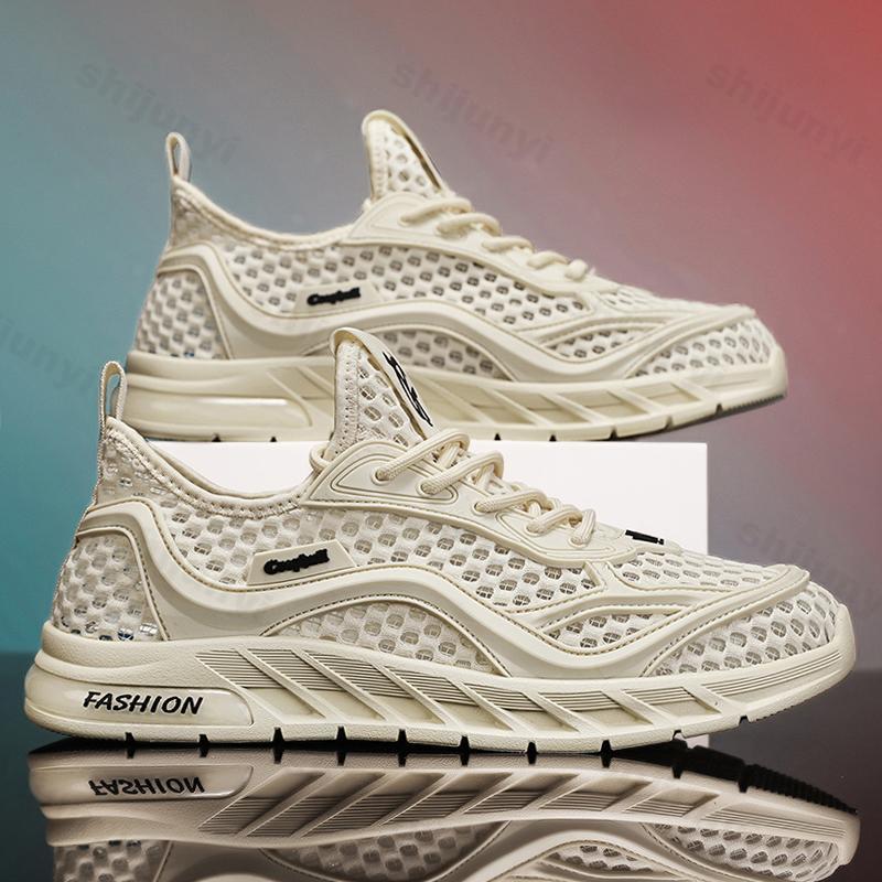 Fashion Men's Shoes 2025 Summer New Hollow Breathable Casual Versatile Mesh Shoes Soft Sole Wear-resistant Running Sports Trendy Shoes