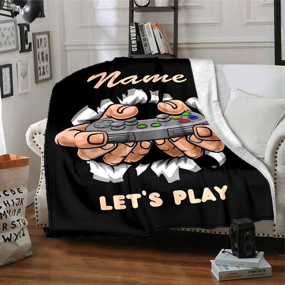 Custom Name Game Controller Theme Printed Blanket - Perfect for Couch, Bed, Travel & Outdoor Use | Machine Washable, Cozy & Durable.