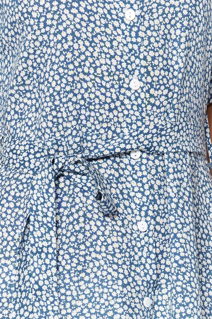 Women's Fashion New Dress Black Floral Pattern Slit Woven Shirt Dress