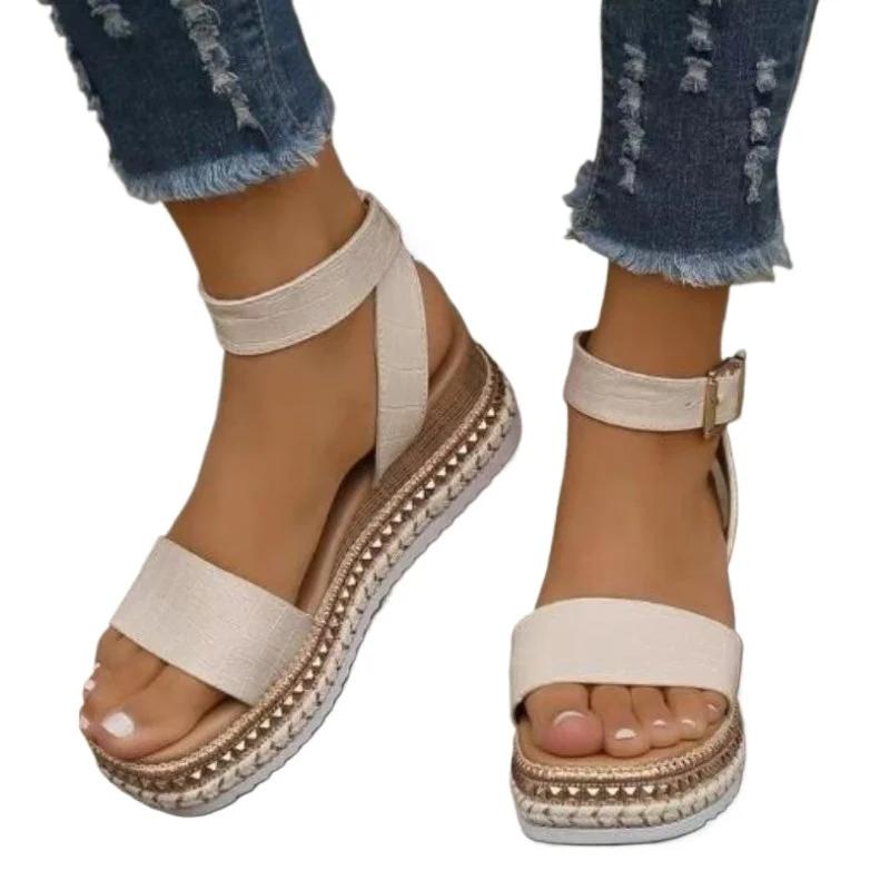 Модные летние босоножки на танкетке размера 43, повседневные женские босоножки на нескользящей платформе, белые босоножки с ремешком на щиколотке для женщин, Zapatos