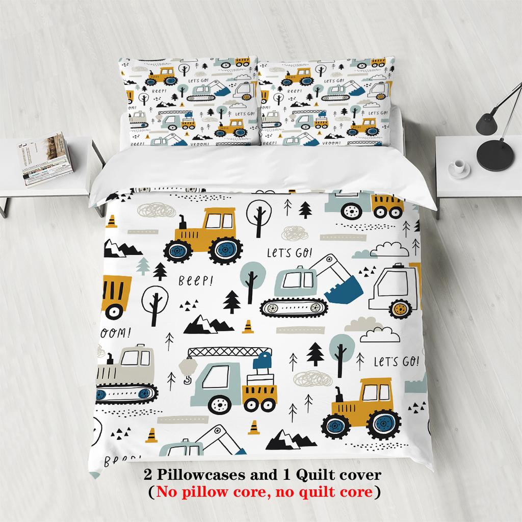 3pcs Cute Car Duvet Cover Set King Size, truck tractor bedding set for teenagers, Bedding Set for Bedroom,Hotel