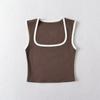 Woman Fashion Slim Solid Contrust Camis Casual Sleeveless Tanks Square Collar Crop Tops Clothing Streetwear Mujer 2024 Y2k