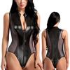 Women Clothes Leather Plus Size Bodysuit Casual Sleeveless Zipper Jumpsuit
