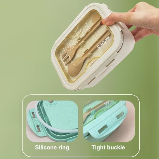 850ML Lunch Box Large Capacity Portable Two Compartments Bento Container with Tableware Office Supply