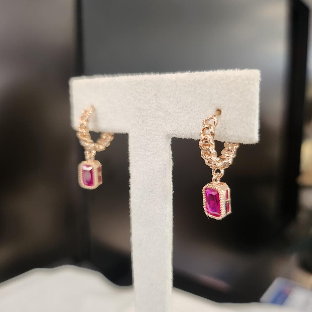 ARTRIA Ruby Simple E Mini Square Decorative Slim Earrings JTONERIN0010RBF