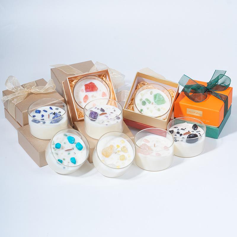 Прозрачная стеклянная подарочная коробка-сувенир высокого класса с долговечным ароматом, ароматическая свеча с ароматом натурального кристалла