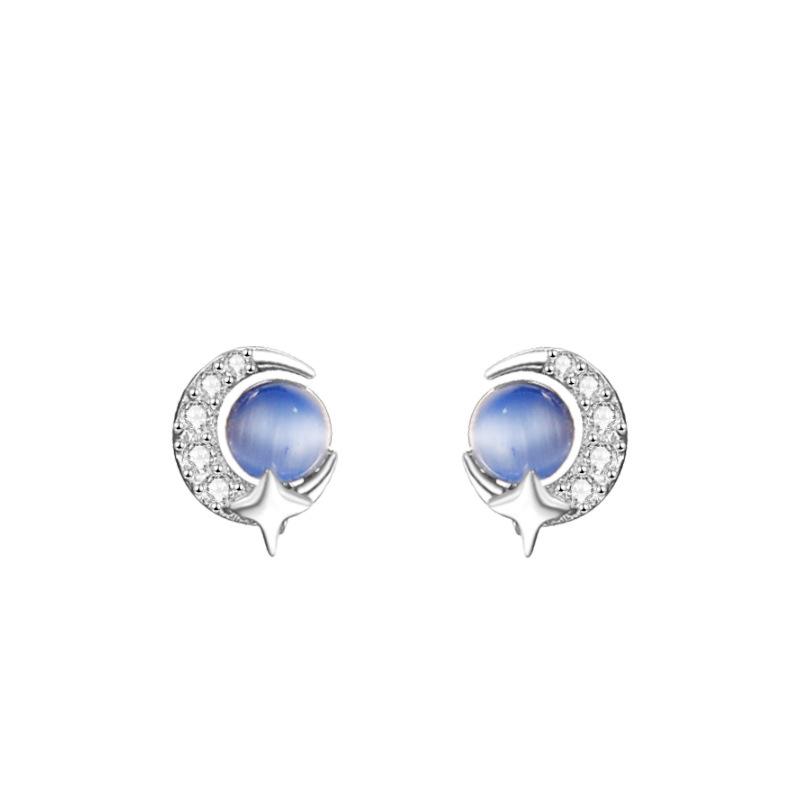 Blue Cat Eye Stone Moon Planet Earrings Light Luxury Small Niche Temperament Earrings Women's Earrings