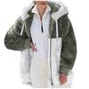Women's Fashion Plush Zipper Long Sleeve Stitching Warm Sweater Tops Coat Winter