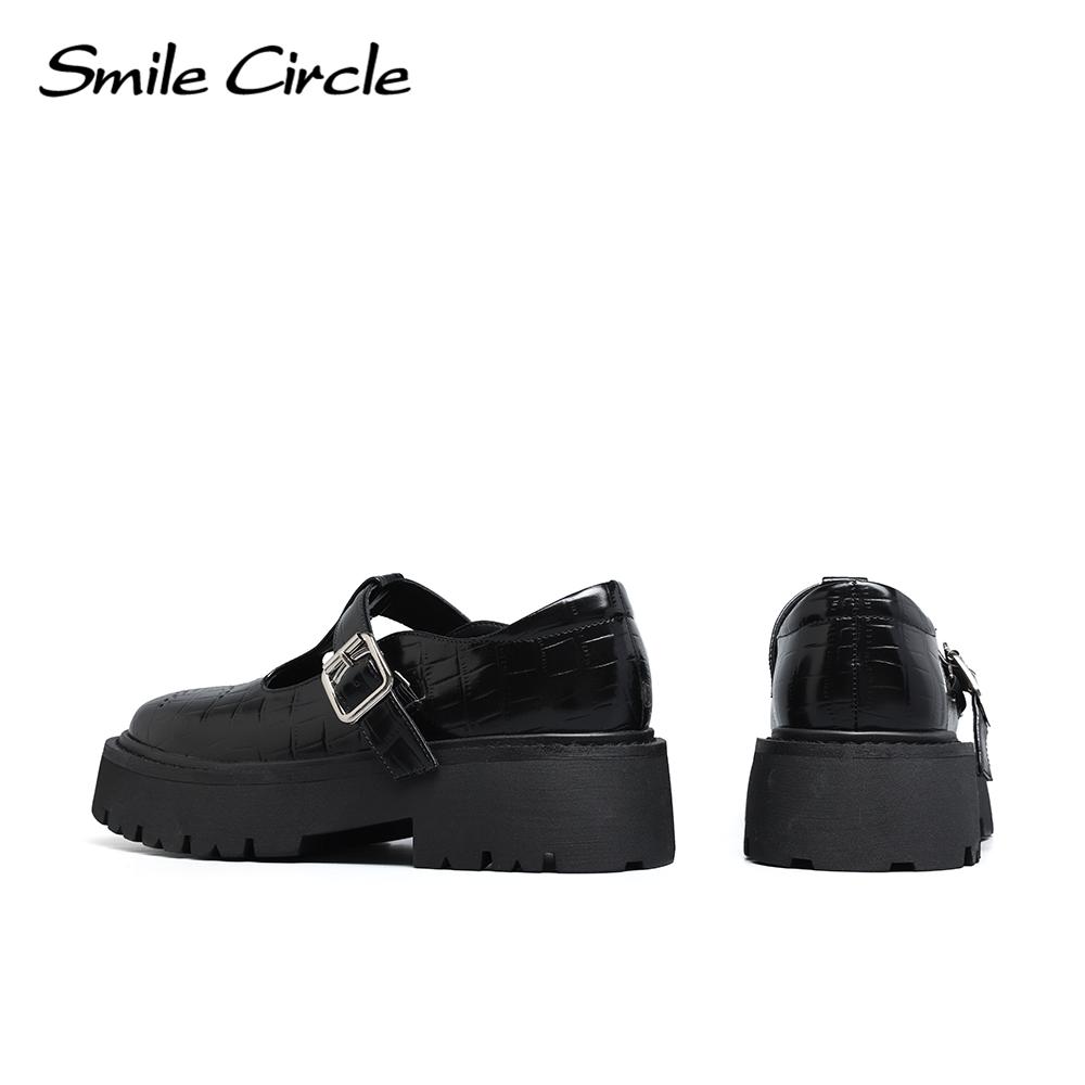 Кожаные женские туфли Мэри Джейн, туфли на плоской подошве с полой пряжкой, черная повседневная обувь на толстой подошве и толстом каблуке