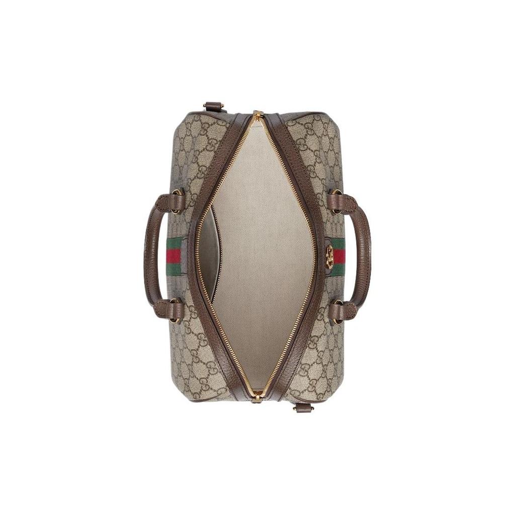 Gucci Сумка Boston Ophidia GG Supreme Бежево-коричневая кожа Золотая фурнитура Double G Дорожная сумка-даффл для женщин Ежедневная поездка 772065-96IWG-8745