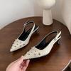 New Summer Women's Sandals Metal Rivet High Heels Footwear Elegant Slingback Pointed Slip On Party Lady Pumps Shoes