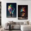 Colorful Light Bulb Posters Prints Explosive Lights Canvas Paintings Colored Scattering Lights Wall Art Pictures for Home Decor