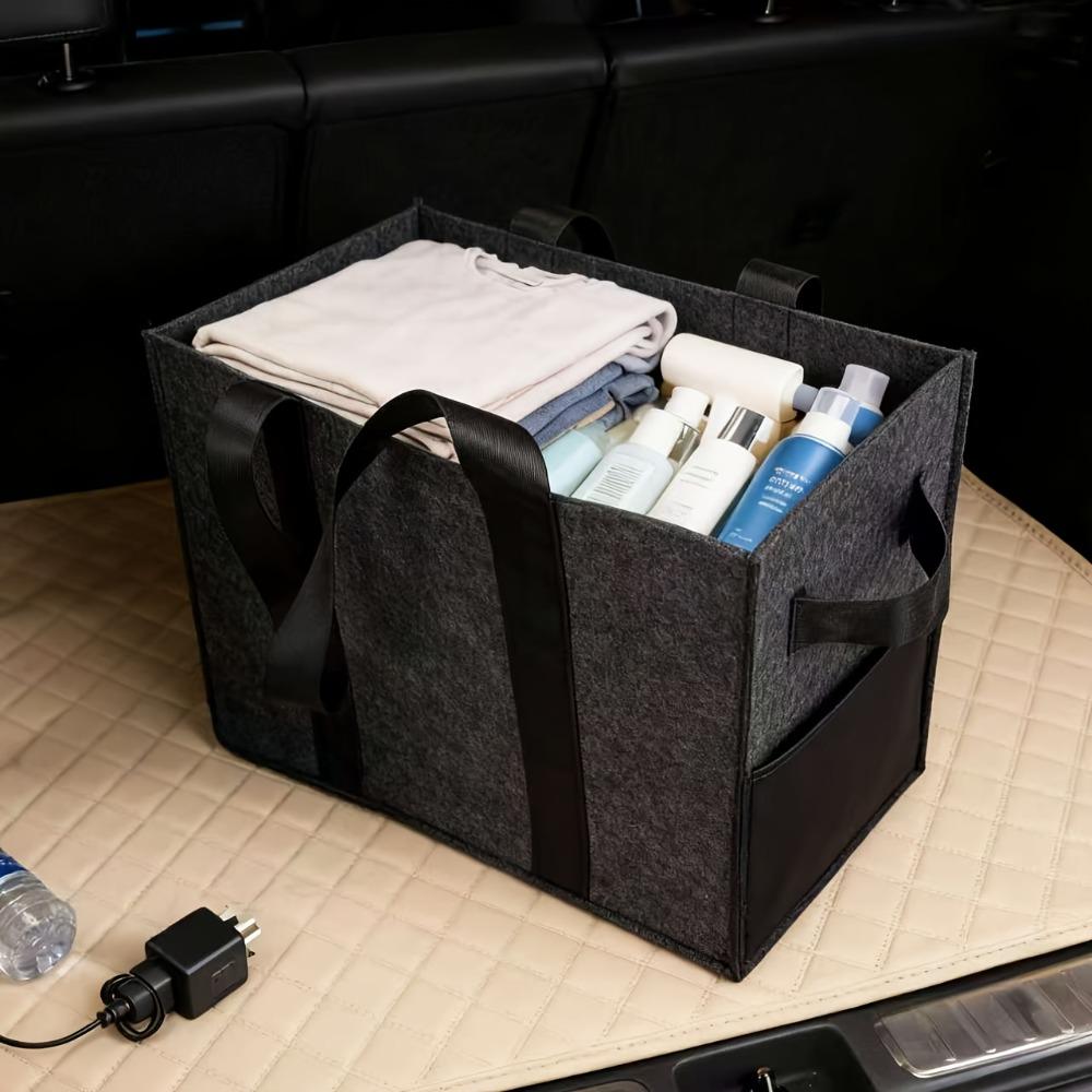 Portable Multi Compartment Tote Extra Thick Felt Storage Box With Handles Used For Car Trunk Storage