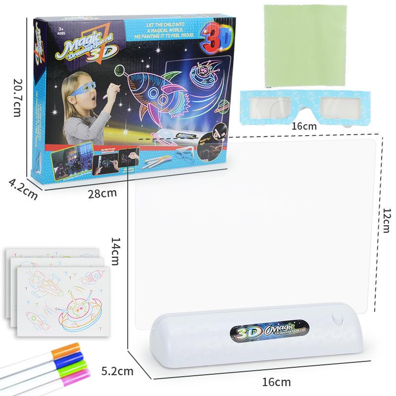 Kid LED Luminous Blackboard Dawing Toy 3D Colorful Light  Art Doodle Board Marker Pen Writing Pad Montessori Education Toy Gift