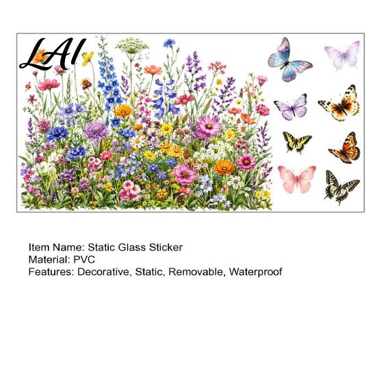 Reusable Window Decoration Flowers And Butterflies Static Glass Sticker Floral Clings Decorative Sticker for Home No Glue Film Store Decoration,