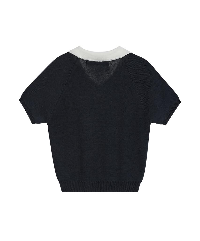 REST&RECREATION V-Neck Collar Knit Top - Navy
