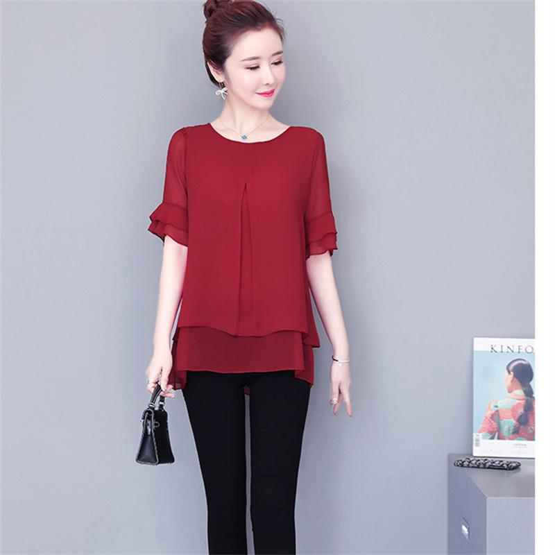 2022 Блузка, свободный топ, женские шифоновые рубашки с рукавами-бабочками, летняя женская одежда средней длины, новая корейская рубашка, топы с рюшами