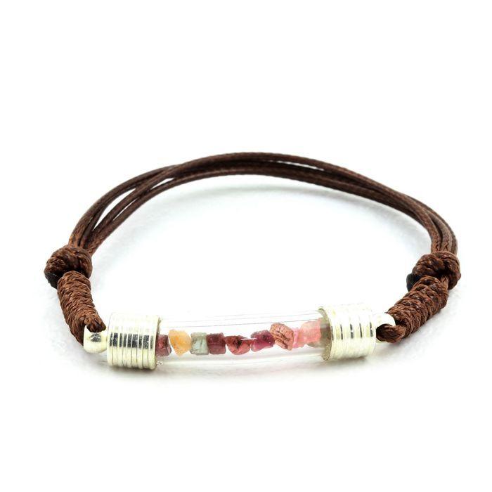 Stones and Minerals. Raw Multicolor Tourmaline Bracelet. Brown Color.