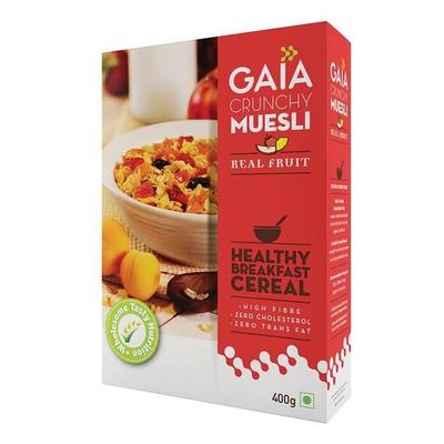Gaia Мюсли с хрустящими фруктами и орехами, 400 г в коробке — восхитительно хрустящие и питательные хлопья для завтрака, богатые клетчаткой и железом