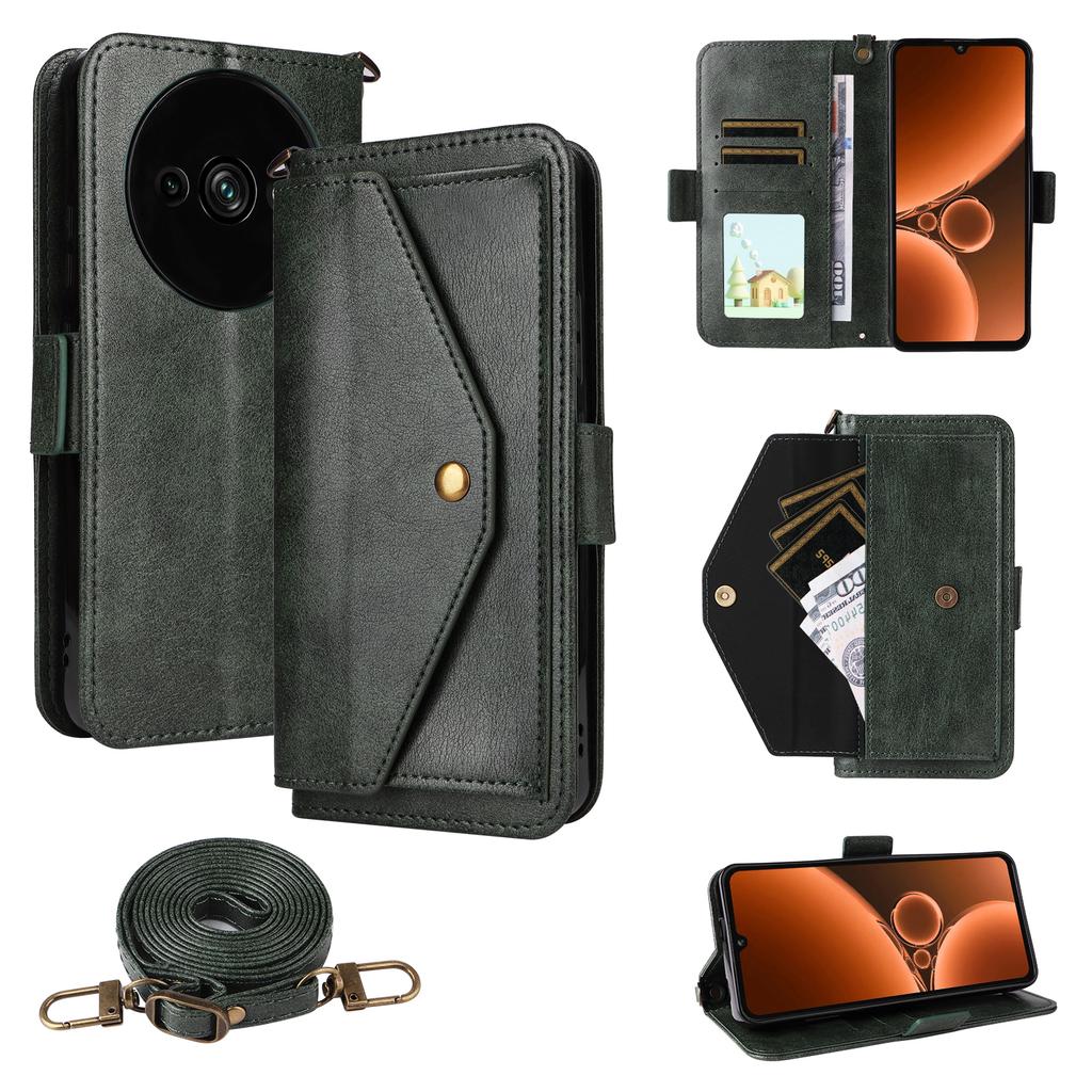 For Oukitel C59 Pro Leather Case Magnetic Closure Wallet Stand Phone Cover with Crossbody Strap