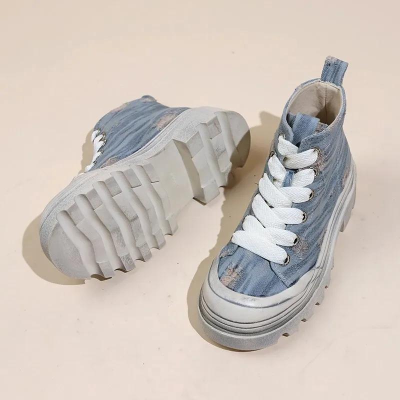 Осенняя повседневная женская обувь с высоким верхом Matsuke, парусиновые туфли на толстой подошве, корейская версия, универсальные уличные короткие ботинки Poe Heel Blast