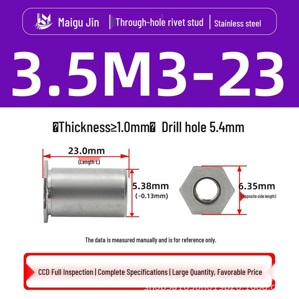 Нержавеющая сталь 304 SOS-M2/M2.5/M3/3.5M3 Заклепочная гайка-шпилька с плоской головкой и шестигранником