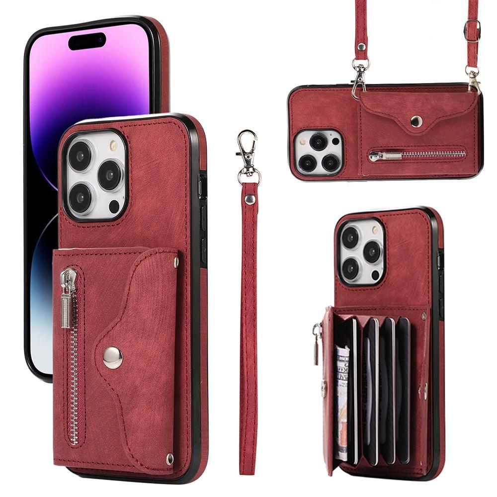 Кожаный чехол-кошелек с откидной молнией и ремешком для нескольких карт для iPhone 15 14Plus 13 12 11 Pro Max XSMAX для Samsung S24 S23 S22 S21 Ultra Plus A15 A25 A14