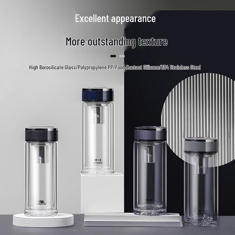 Wanxiang Double-Wall Insulated Glass Portable Water Bottle