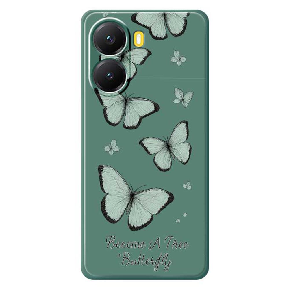 For Xiaomi Redmi Turbo 4 5G/Poco X7 Pro 5G Case Green Butterfly Pattern Printing Straight Edge TPU Phone Back Cover