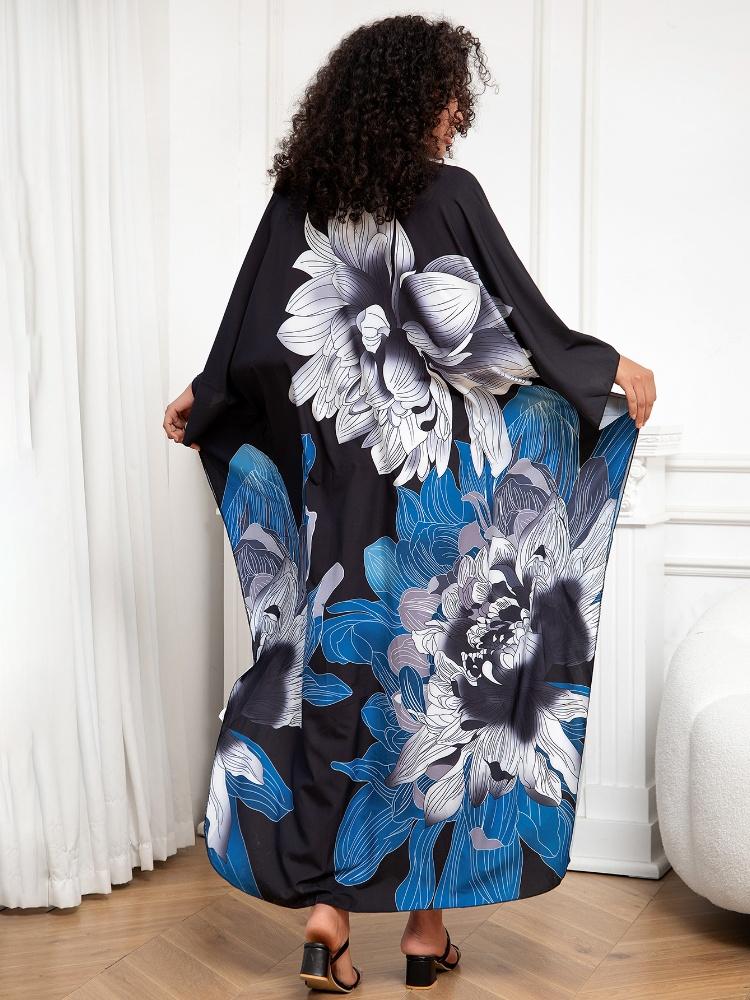 EDOLYNSA Универсальный синий женский халат-кафтан, легкая куртка, кафтан, халат, длинное платье для отпуска, хит продаж, наряд для отдыха Q1289