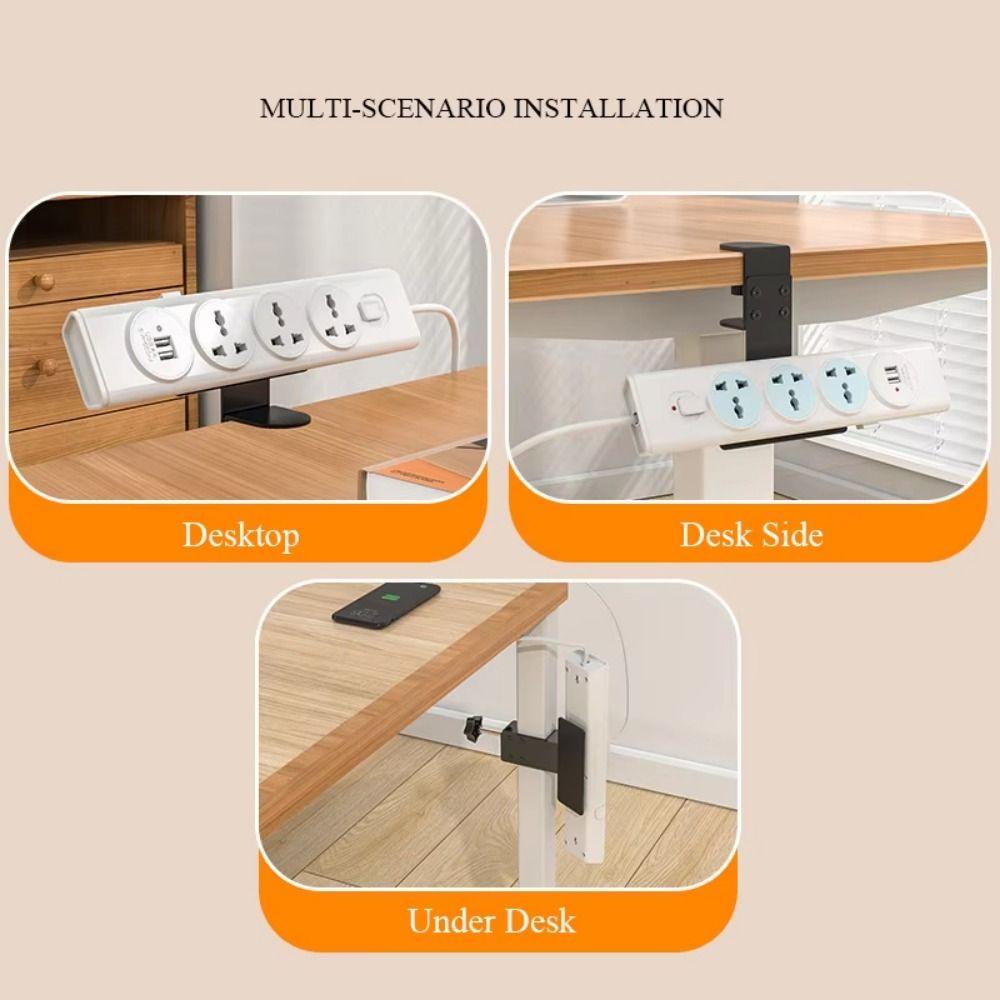 No-Drill Cable Management Tray Adjustable Clamp Hanging Power Socket Stand Workspace Management