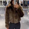 Повседневная свободная теплая плюшевая короткая куртка из искусственного меха для женщин с лацканами и длинным рукавом, однотонная меховая куртка, зимняя мода, утолщенная, для улицы