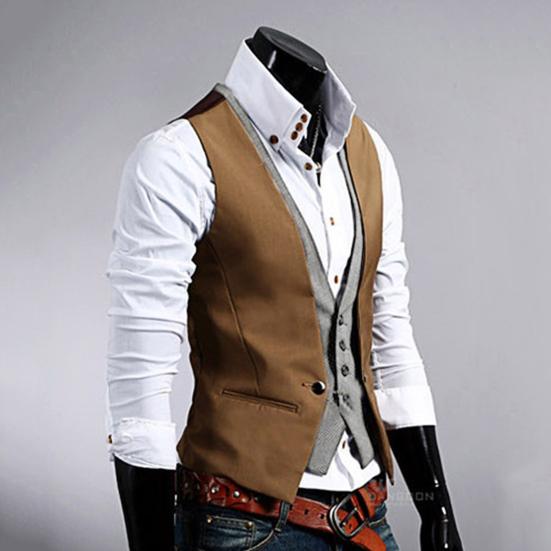 Однобортный костюм с v-образным вырезом, жилет, отличное мастерство, искусственный двухсекционный мужской деловой жилет, рабочая одежда