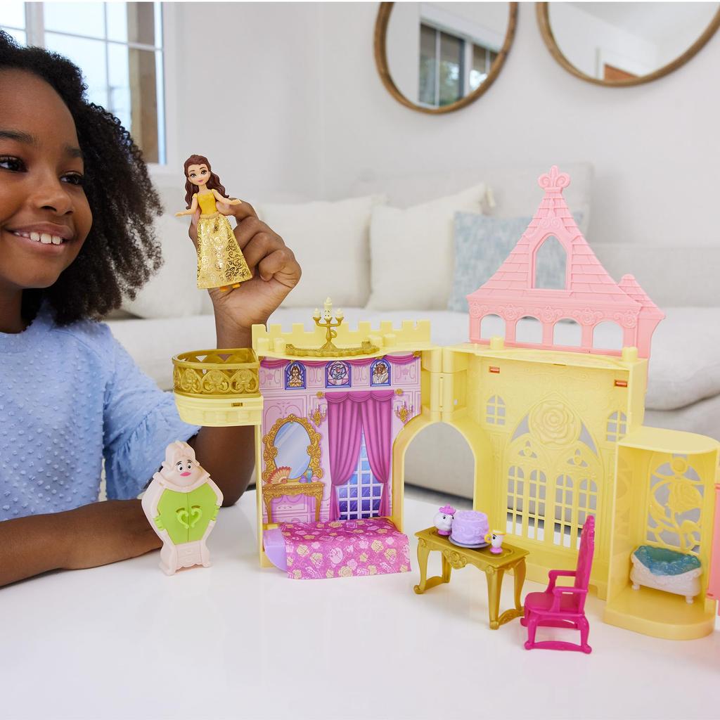 Disney Disney Princess Belle and the Castle Castle Mini doll house Pretend play Playset with 1 mini doll For ages 3 and up Yellow JDP54 / (Stackable