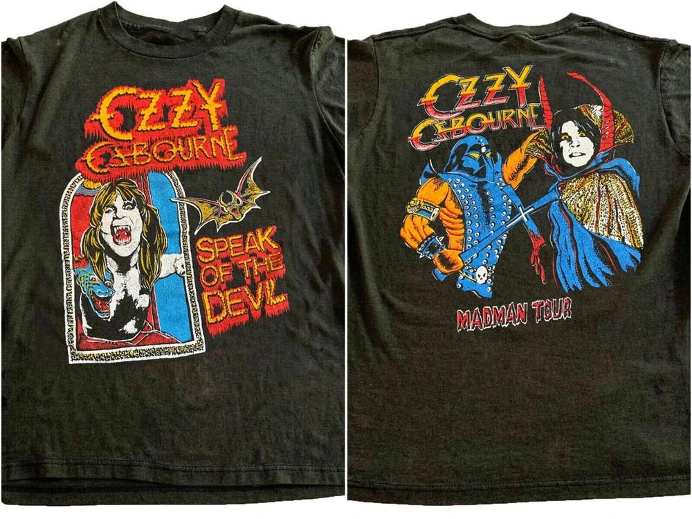 1980s Ozzy Osbourne Speak of the Devil Madman Tour 2 sided black Tshirt Unisex T-Shirt