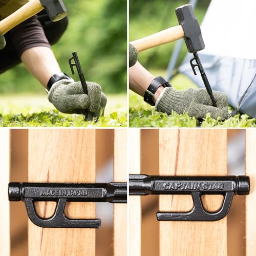 Капитан Олень (КАПИТАН ОЛЕНЬ) UA-4550 Кованые Цельные Колышки, 20 см, Набор из 8 штук, Катодное Электроосаждение, Черный, Сделано в Японии