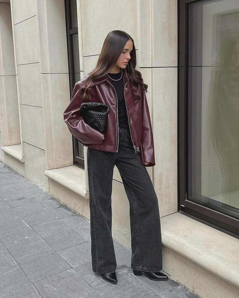 2024 European & American Women's Loose-Fit Motorcycle Leather Jacket - Autumn/Winter Fashion