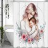 Mother's Day Mom Holding Child Floral Shower Curtain, Bathroom Decorative Shower Curtain, Waterproof Shower Curtain with Hooks