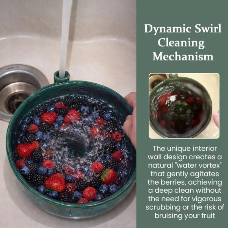 Swirling Berry Rinsing Bowl with Drain 1PC Self Spinning Fruit Vegetable Washer Space Saving for Small Kitchen Use