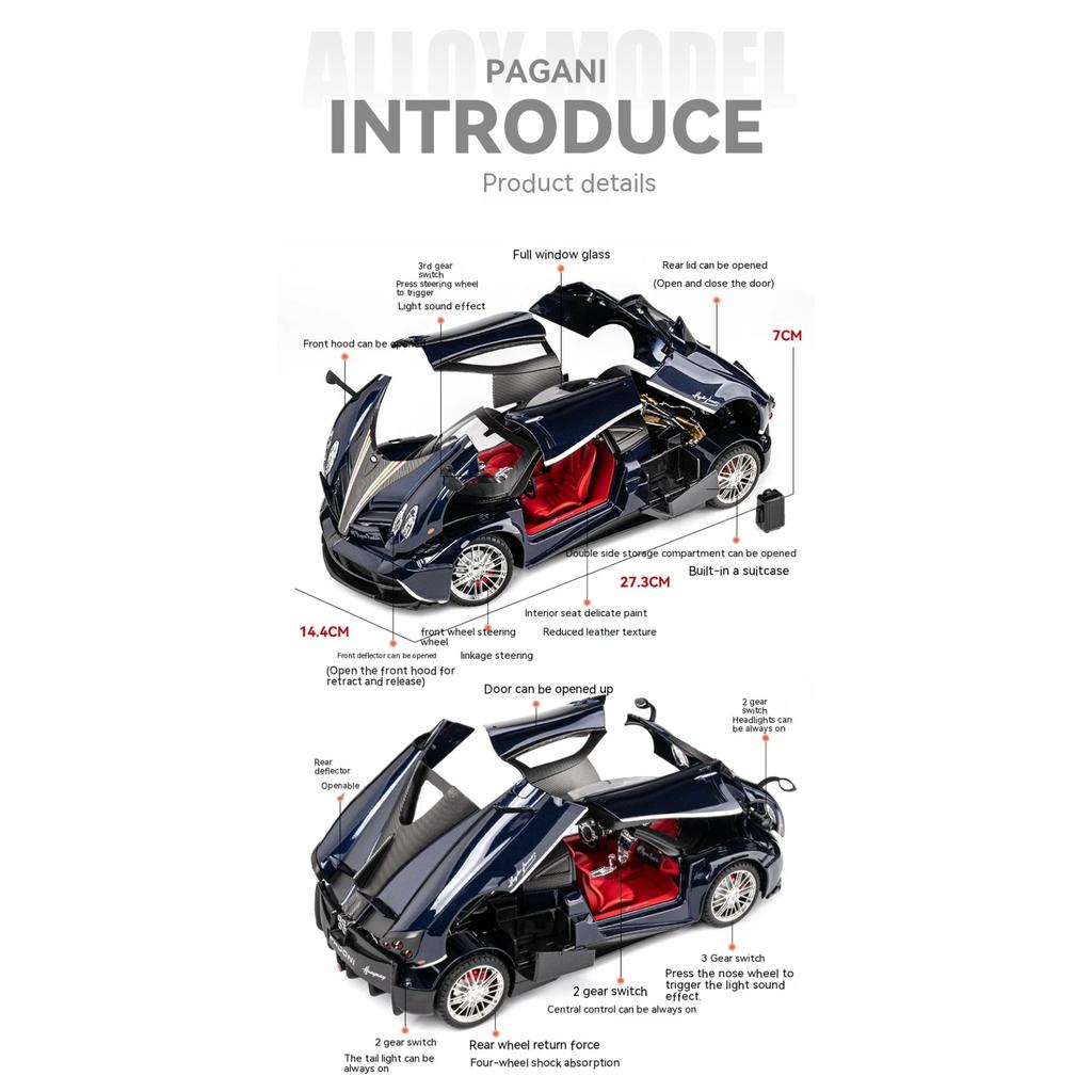Модель спортивного автомобиля Pagani Huayra Dinastia в масштабе 1/18, литой металлический, модель гоночного автомобиля, симуляция звука и света, детская игрушка, подарок