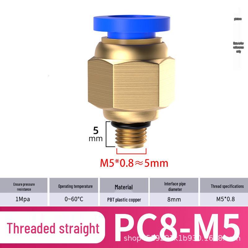 Zhuoji Pneumatic Quick Connector PC8-02: Threaded 6/8/10/12mm Air Compressor Accessory