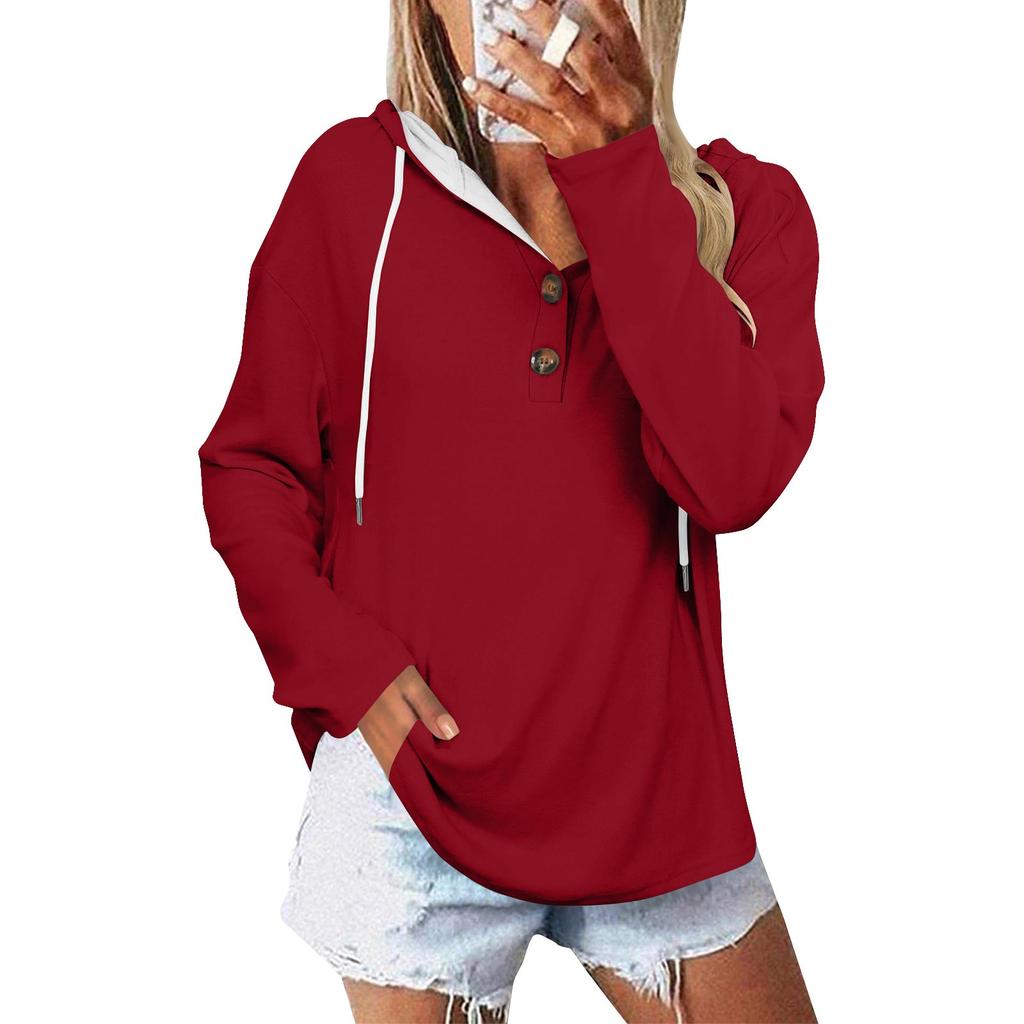 Women's Fashionable Casual Long Sleeved Solid Color Shoulder Hooded Top