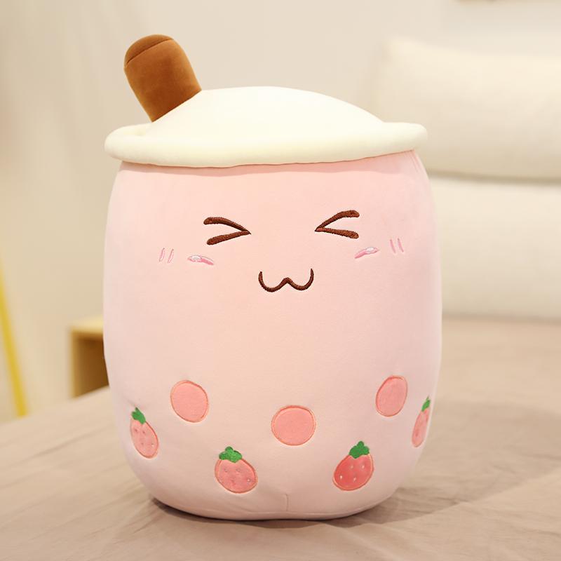 New Arrival Cartoon Fruit Bubble Tea Cup Plush Toys Real Life Boba Food With Suction Pillow Stuffed Soft Hug Cushion Decor