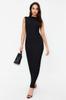 Women's Style Dress Black Textured Fabric Fitted Moon Sleeve Knitted Stretchy Midi Pencil Dress