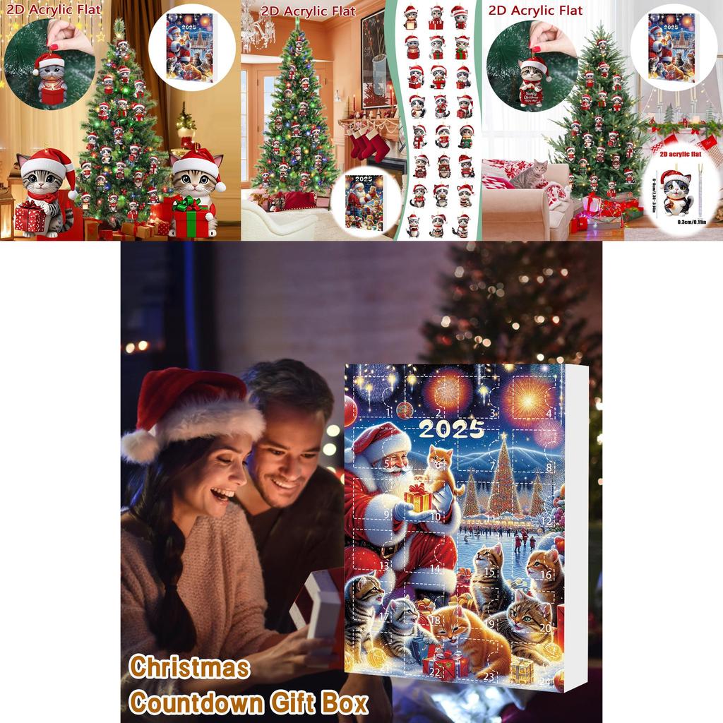 Рождественский календарь с кошачьим мотивом, акриловое украшение для праздничных торжеств