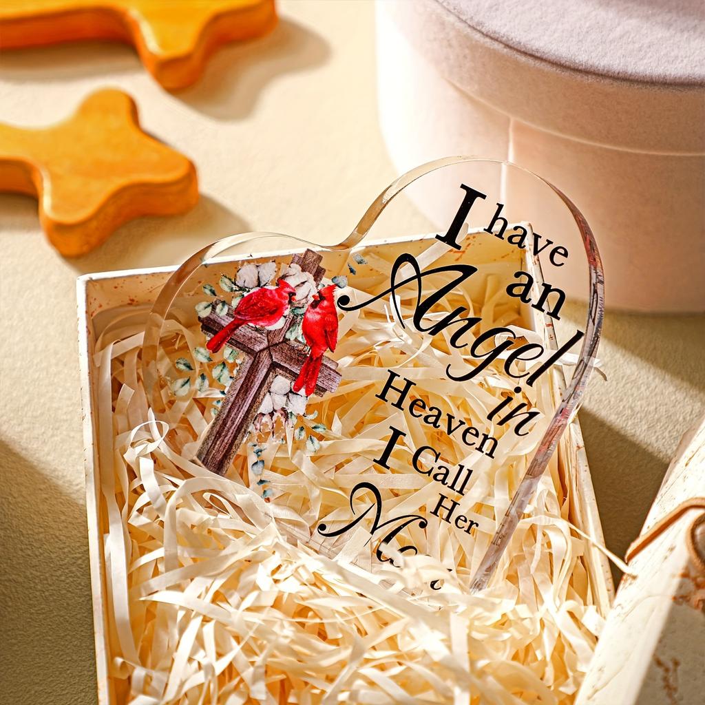 1pc Memorial Cardinal Gift Compassion in Heaven Bereavement Gift Commemorating The Loss of Mom Acrylic Decorative Plaque- Acrylic Desktop Ornament 