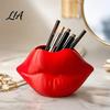 Decorative Beauty Tool Organizer Lip Shaped Storage Holder, 3D Printed Red Sculpture Vase, Artistic Cute Makeup Pencil Cup Desktop for