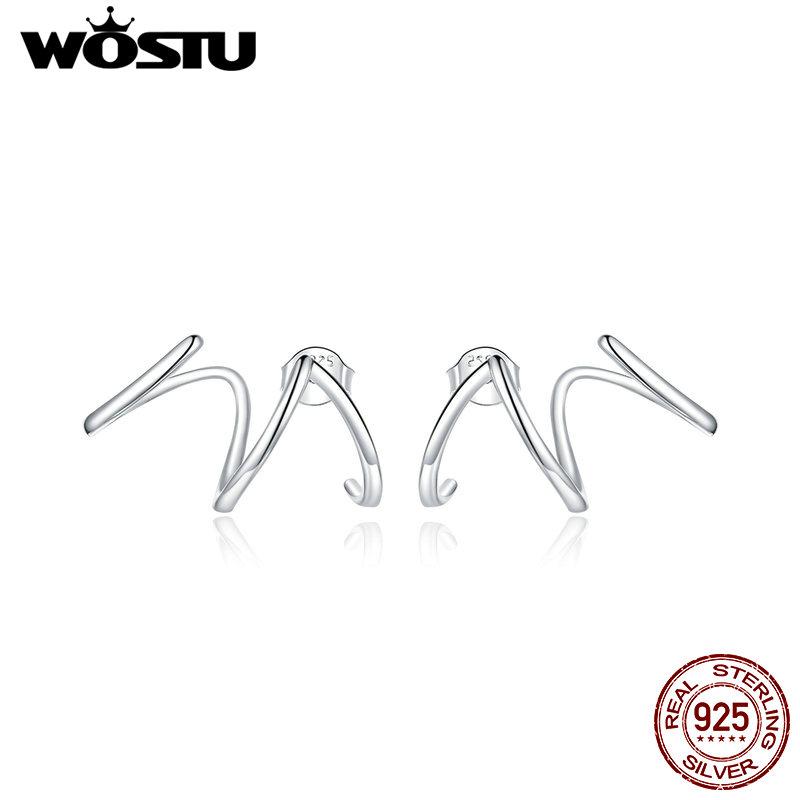WOSTU 925 Sterling Silver Simple Line Earrings Stud Earrings for Women Natural Hypoallergenic Unique Design Ear Pins