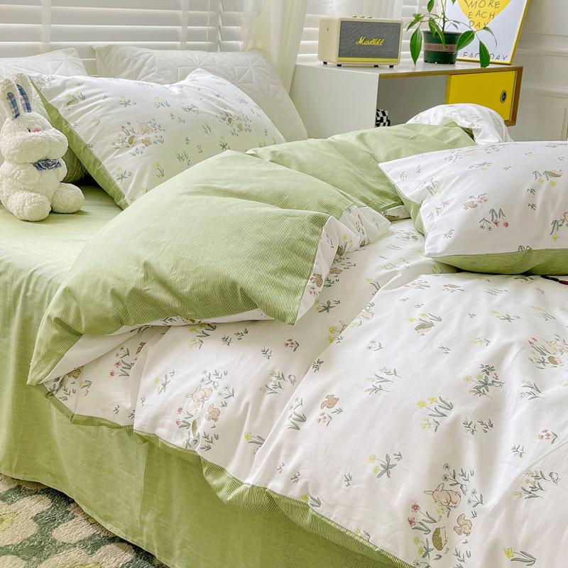 Cotton Four-piece Set Small Floral Ins Style Pure Cotton Quilt Cover Sheet Bed Three-piece Fitted Sheet Set